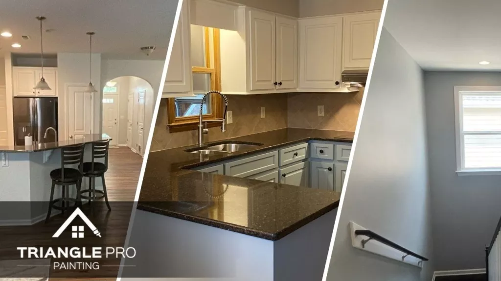 This is a split image of interior painting in Raleigh, NC.