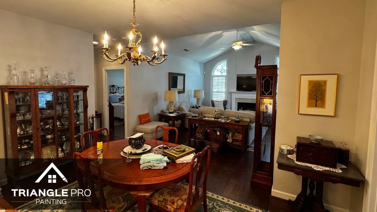 soft neutral wall tones with sharp ceiling lines and clean transitions.