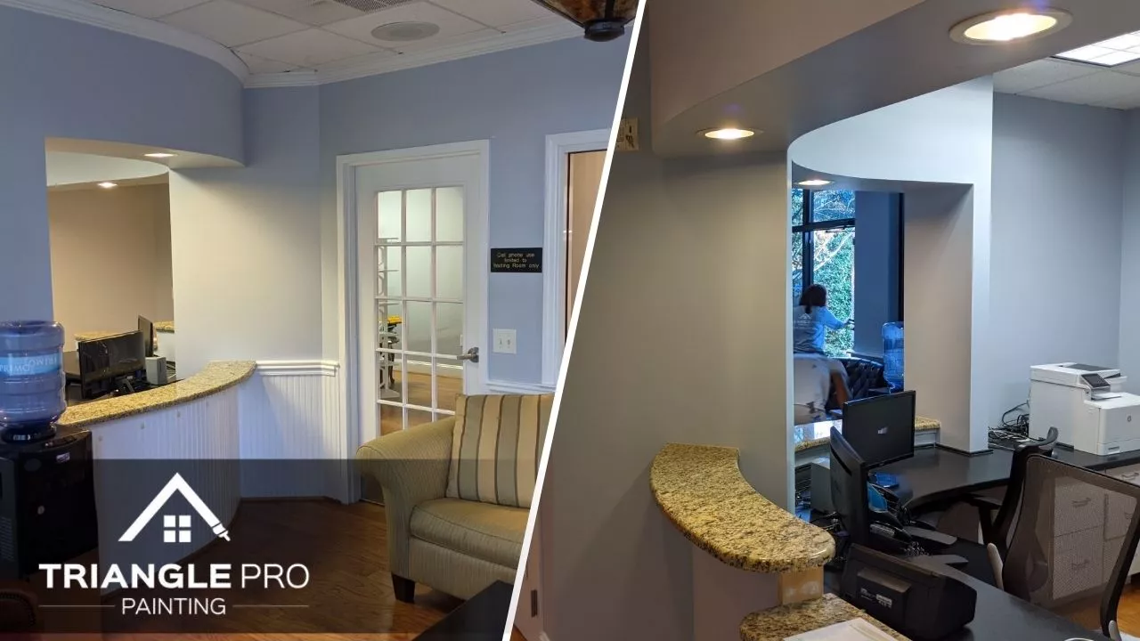 This is a split image of a newly painted dental clinic in Raleigh, NC.