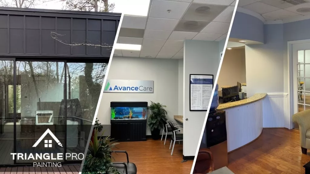 This is a split image of commercial painting services done by Triangle Pro Painting.
