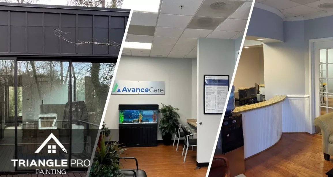 This is a split image of commercial painting services done by Triangle Pro Painting.