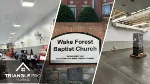 This is a split image of commercial painting services in Raleigh.