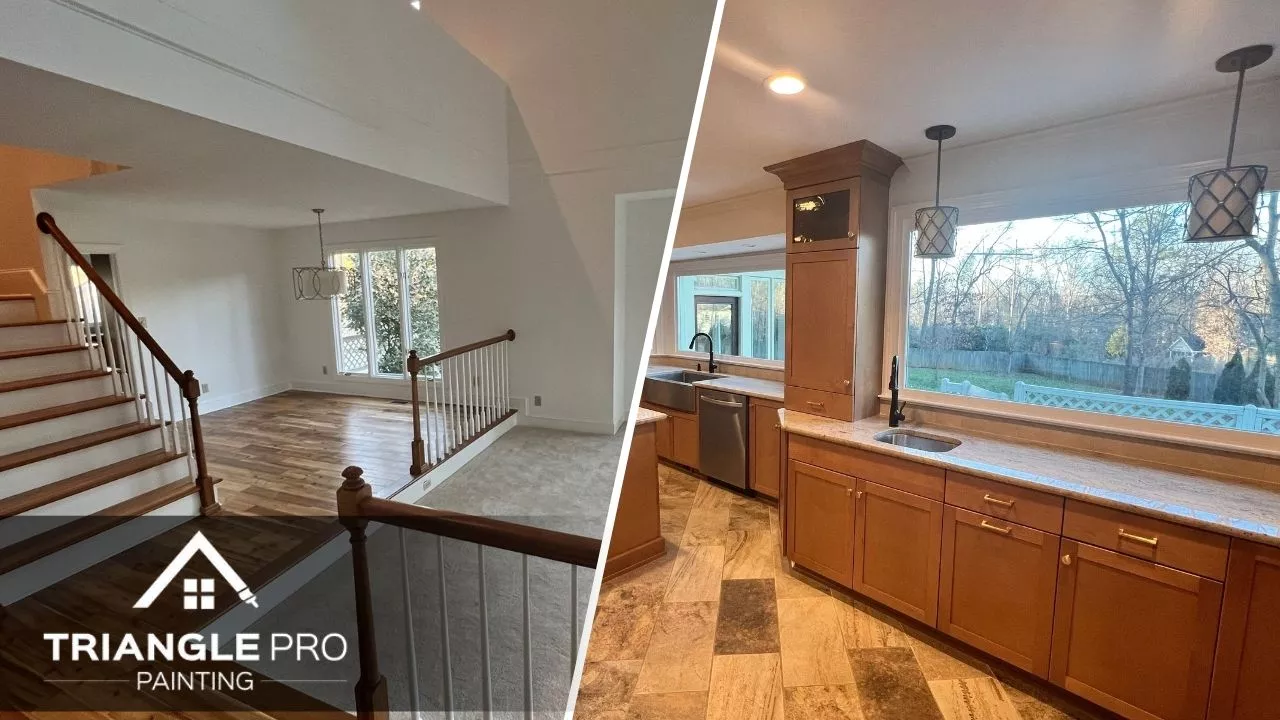 This is a split image of a beautiful interior and kitchen cabinet.