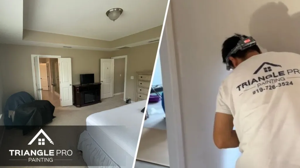 Modern living room with a bold accent wall in a Raleigh home