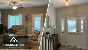 This is a split image of interior painting done by Triangle Pro Painting.