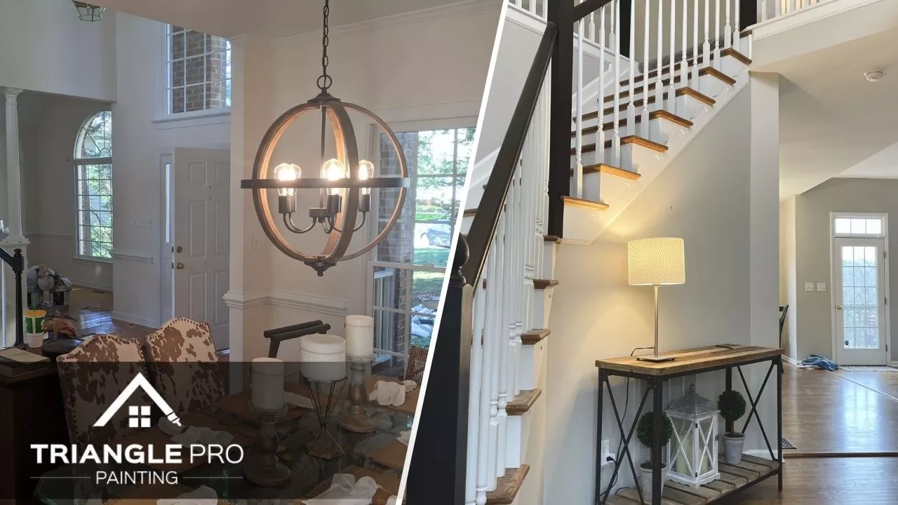 This is a split image of interior painting done by Triangle Pro Painting.