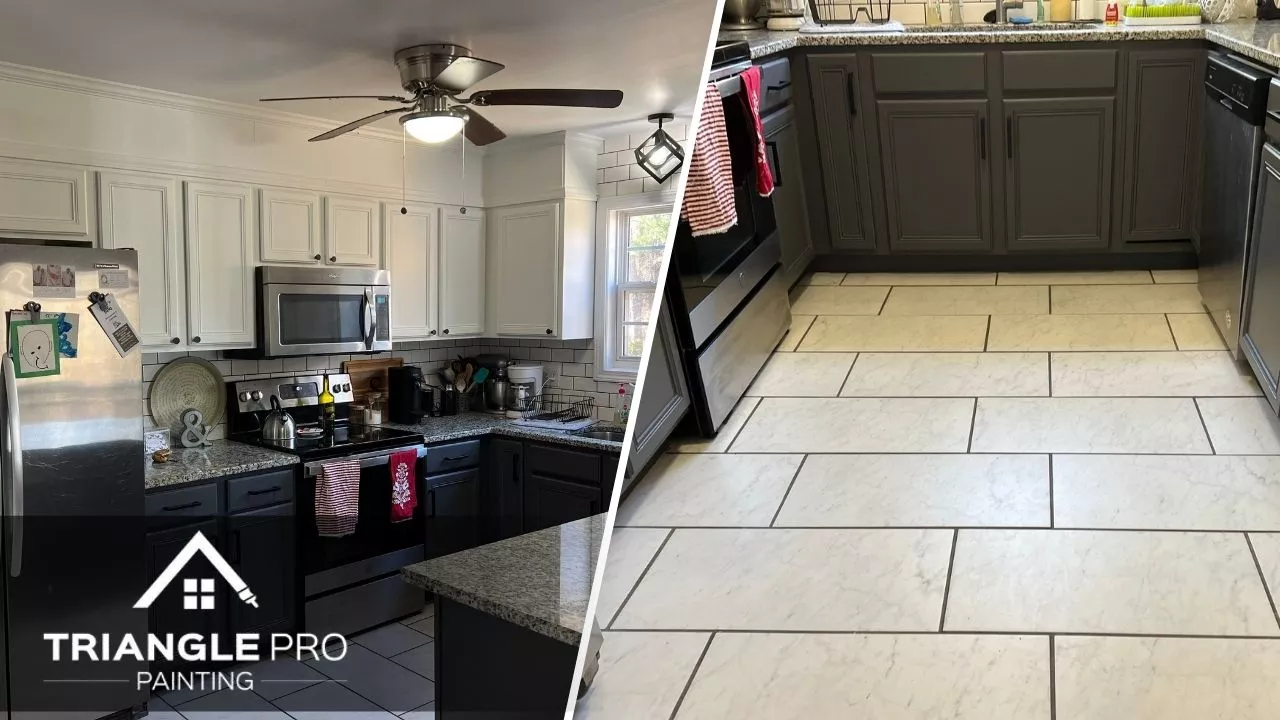 This is a split image of a kitchen cabinets in Raleigh, NC.