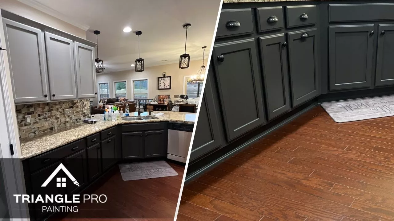 This is a split image of kitchen cabinets in Raleigh, NC.