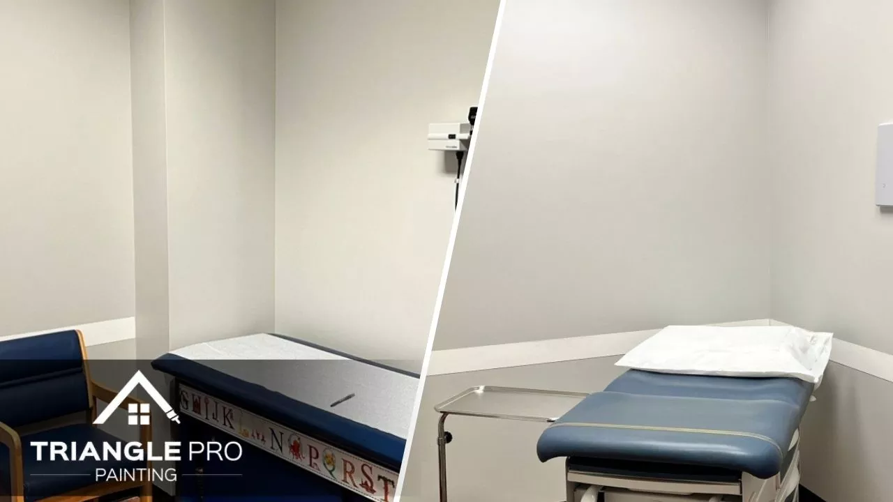 This is a split image of commercial painting service in Raleigh, NC.