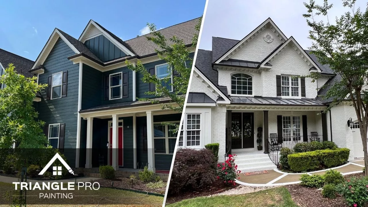 Two beautiful houses painted with blue and white in Raleigh, NC.